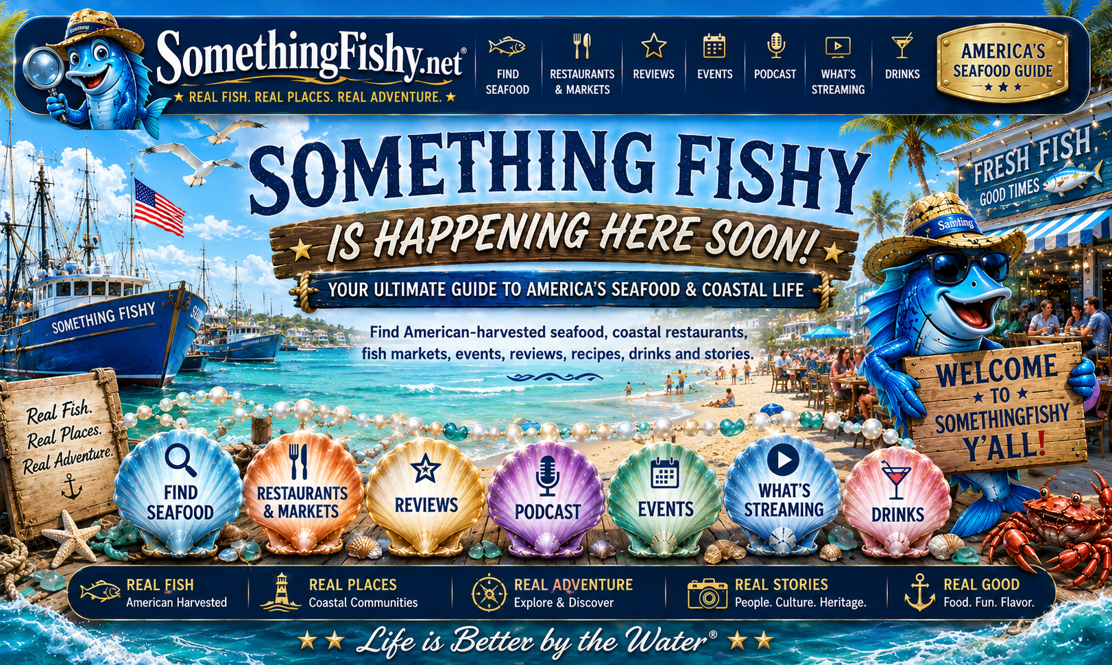 SomethingFishy.net coastal seafood guide splash page
